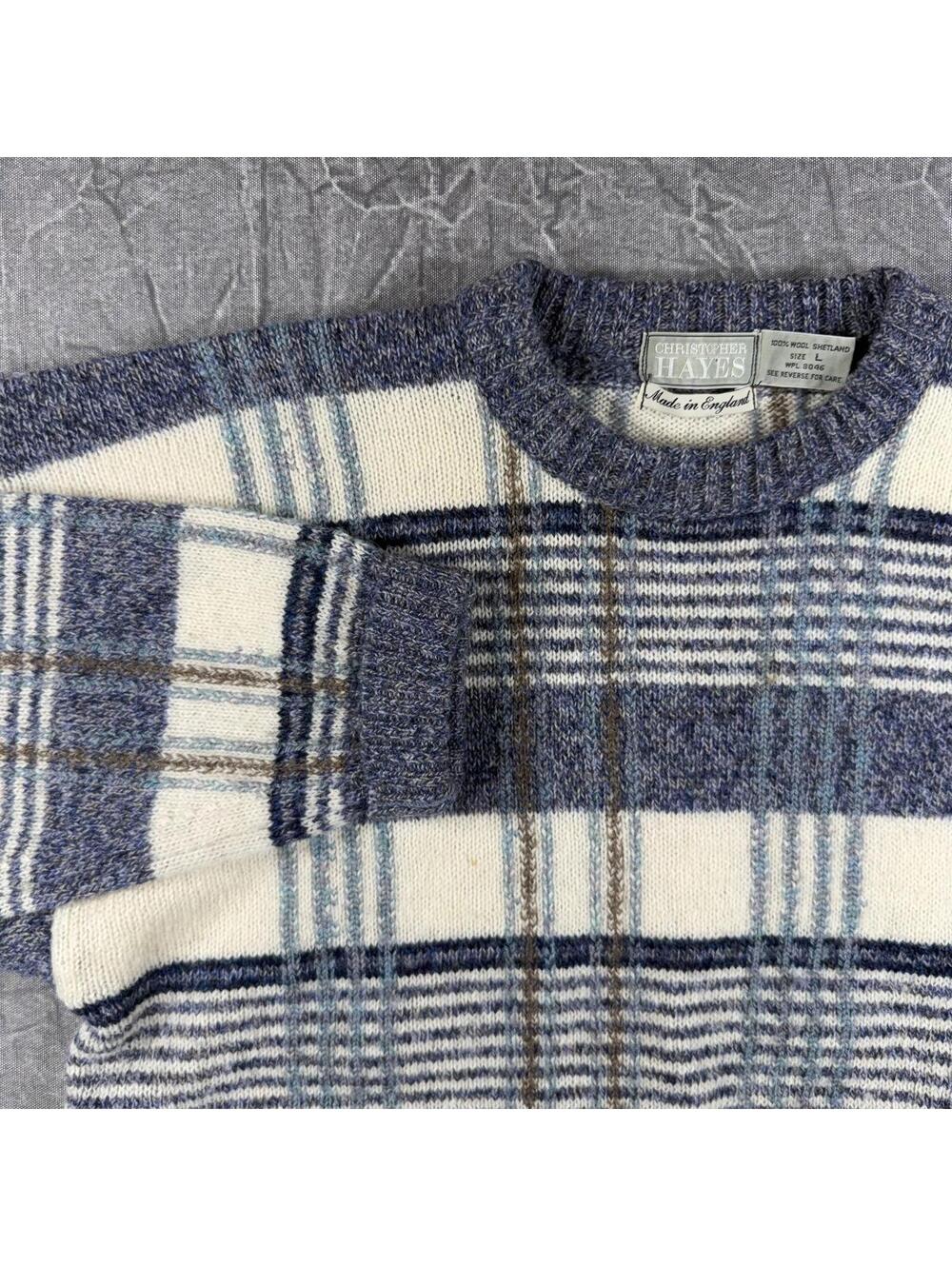 Christopher Hayes Sweater Men's L Blue Cream Shetland Wool